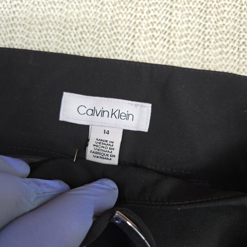 Calvin Klein Pants Womens 14 Black Wide Leg Dress Trousers D-Ring Waist Work - Picture 7 of 10